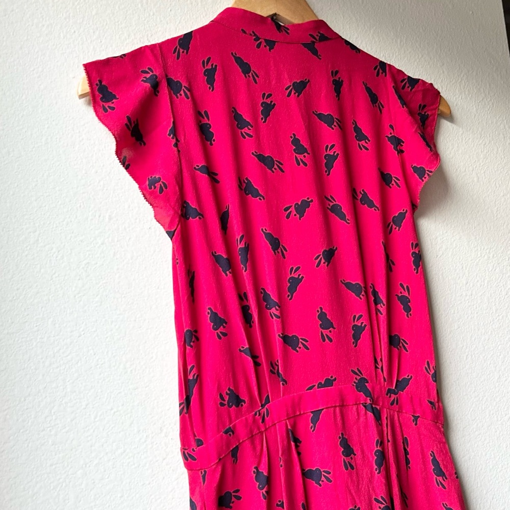 Band Of Outsiders Red Black Silk Bunny Rabbit Print Shirtdress Sz S - Picture 11 of 16